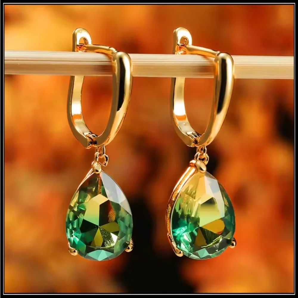 New Gold Tourmaline Green Drop Earrings - Picture 4 of 5